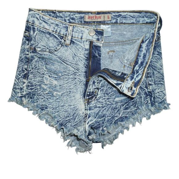 Judy Blue High Rise Acid Wash Distressed Denim Shorts – Size L – - Picture 2 of 4
